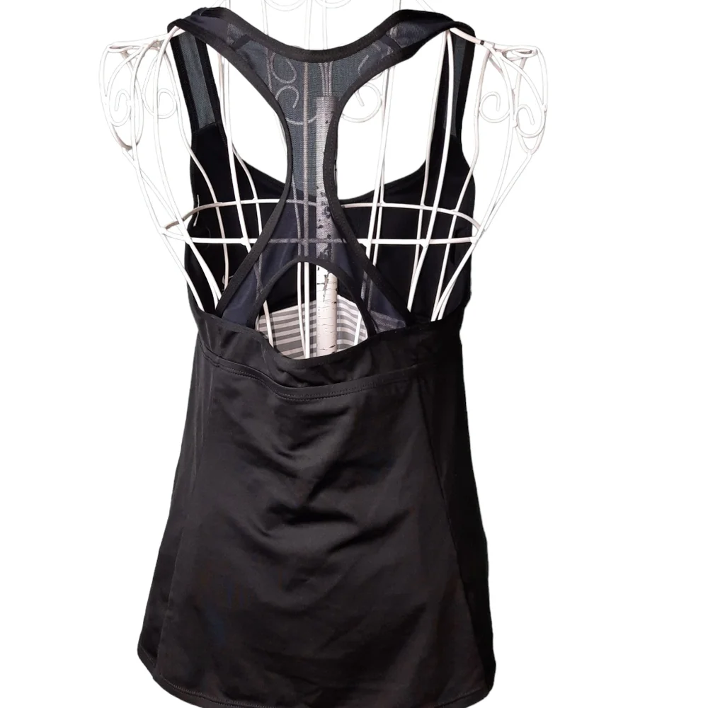 Nike Stripe Racerback Black & White Tankini Swim Top SZ M